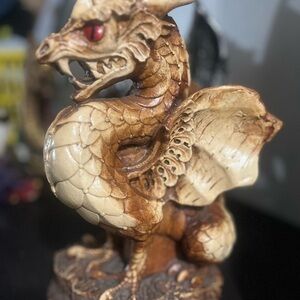 Resin Dragon Terrarium Ornament - Brown & Cream